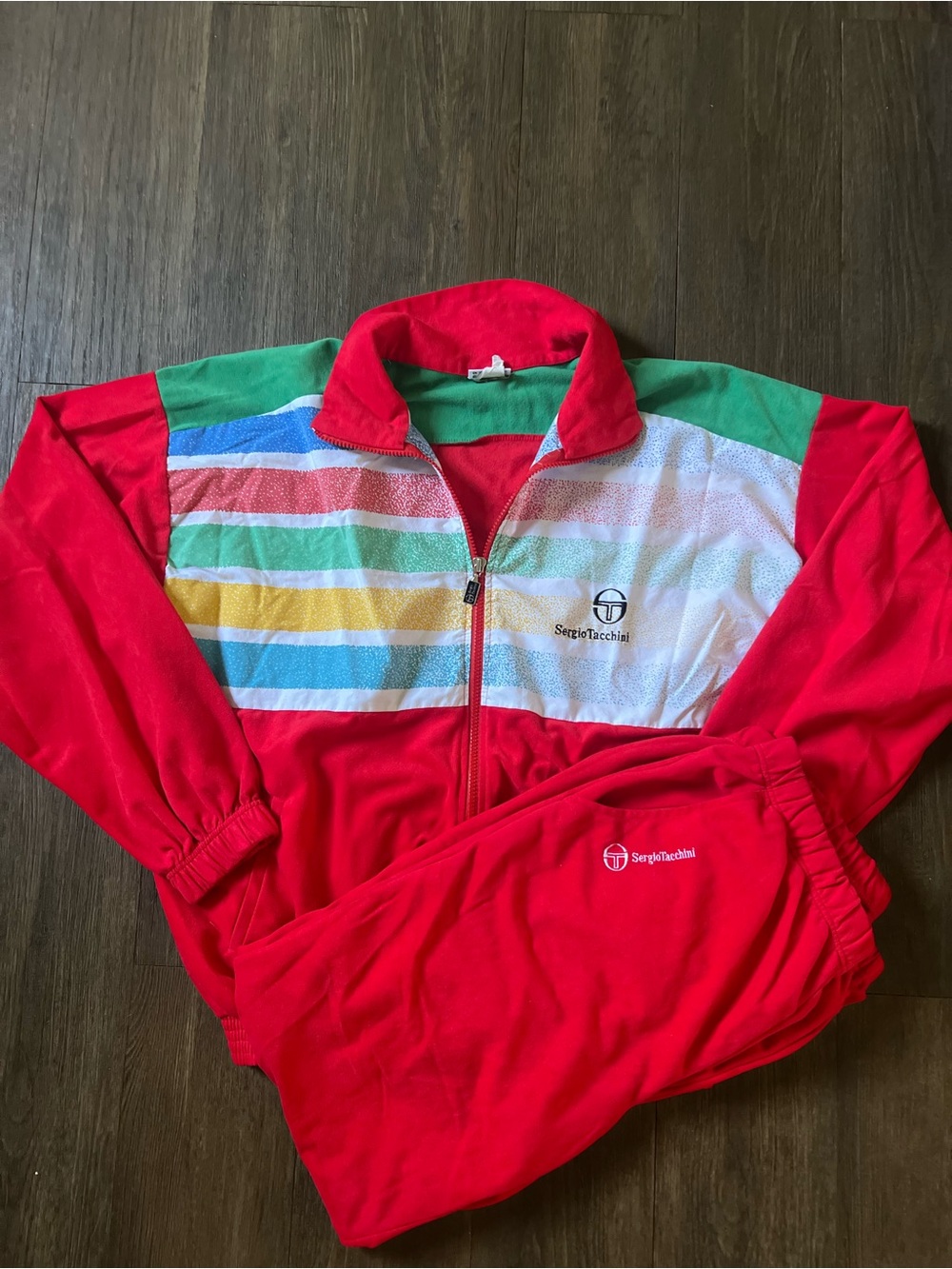 Sergio Tacchini Red and Green Two-Piece Tracksuit Set
